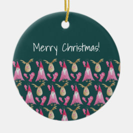 可愛い格言とピンク手袋トナカイ セラミックオーナメント