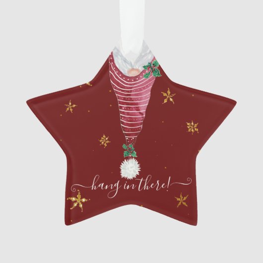 可愛い格言クリスマスハンドインザ金ゴールドスターホリー オーナメント (正面)