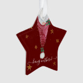可愛い格言クリスマスハンドインザ金ゴールドスターホリー オーナメント (正面)
