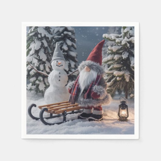 可愛い格言サンタ服のソリ付き スタンダードカクテルナプキン (正面)