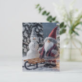 可愛い格言サンタ服のソリ付き ポストカード (スタンド正面)