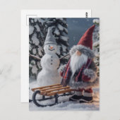 可愛い格言サンタ服のソリ付き ポストカード (正面/裏面)
