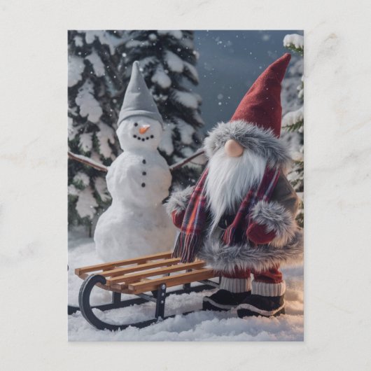 可愛い格言サンタ服のソリ付き ポストカード (正面)