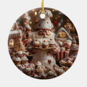 可愛い格言パン屋でケーキやお菓子に囲まれた セラミックオーナメント (裏面)