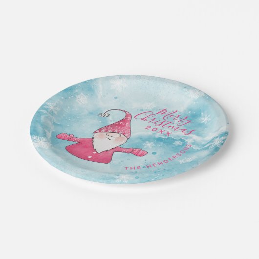 可愛い格言ピンクとブルーのカスタムクリスマス ペーパープレート (アングル)