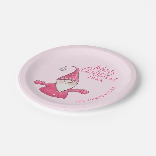 可愛い格言ピンクカスタムのクリスマスメリークリスマス ペーパープレート (アングル)