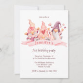 可愛い格言ピンクファースト誕生日パーティー 招待状 (正面)