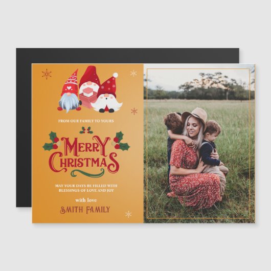 可愛い格言ファミリーフォトクリスマス磁気カード (正面/裏面)