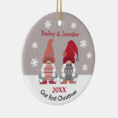 可愛い格言私たちの初めてのクリスマス赤ピンクグレー セラミックオーナメント (右)