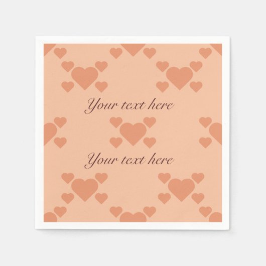 可愛い桃のハートとメッセージ書への文字 スタンダードカクテルナプキン (正面)