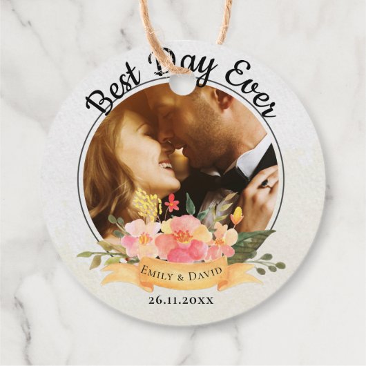 可愛い桃のフローラ最高のフォトデイ結婚エバー フェイバータグ (裏面)