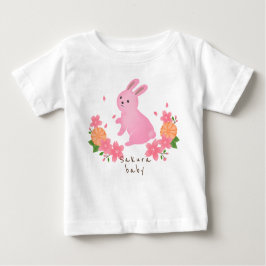 可愛い桜とピンクのうさぎ 日本 和風 cherry blossoms ベビーTシャツ