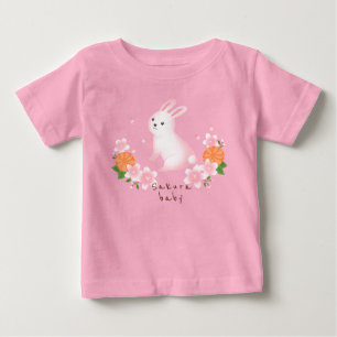 可愛い桜と白うさぎ ピンク 日本 和風 cherry blossoms ベビーTシャツ