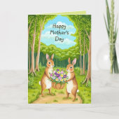 可愛い森うさぎ野花かご母の日 カード (正面)