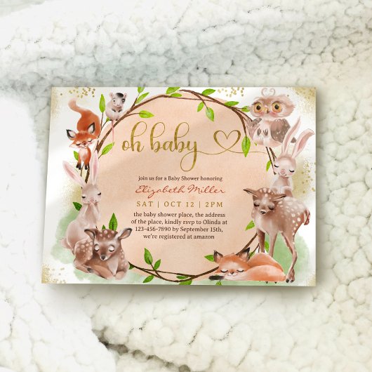 可愛い森の森の動物ああ赤ちゃん女の子シャワー 招待状
