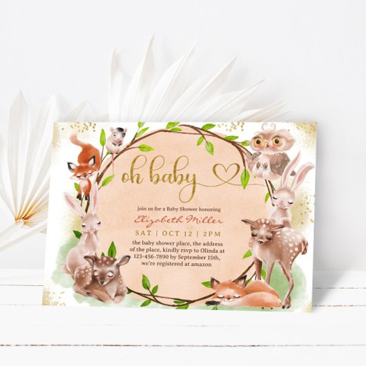 可愛い森の森の動物ああ赤ちゃん女の子シャワー 招待状