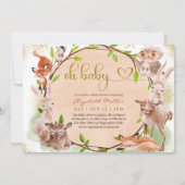 可愛い森の森の動物ああ赤ちゃん女の子シャワー 招待状 (正面)