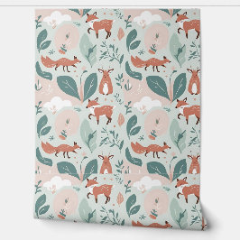 可愛い森キツネと鹿の森の皮と棒 壁紙