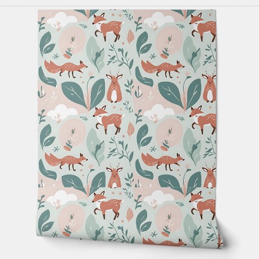 可愛い森キツネと鹿の森の皮と棒 壁紙 (ほどく)