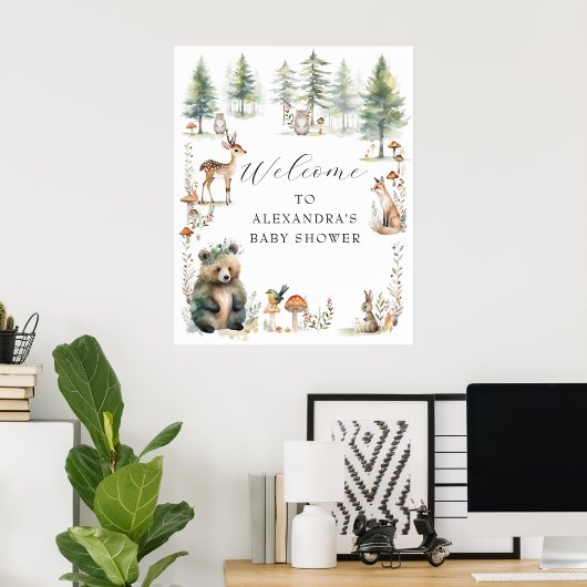 可愛い森林動物が鹿の赤ちゃんシャワーを浴びる ポスター (ホームオフィス)