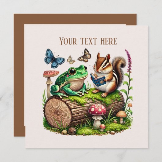 可愛い森林動物のパーティー 招待状 (正面/裏面)