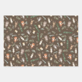 可愛い森林動物の森の緑の赤ちゃんシャワー ラッピングペーパーシート (正面2)