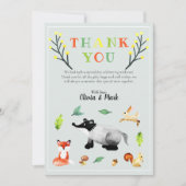 可愛い森林動物の赤ちゃんシャワー サンキューカード (正面)