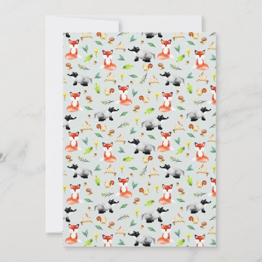 可愛い森林動物の赤ちゃんシャワー サンキューカード (裏面)