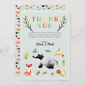 可愛い森林動物の赤ちゃんシャワー サンキューカード (正面/裏面)