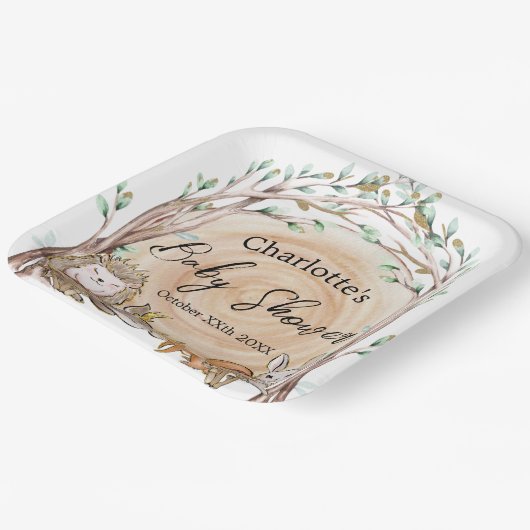 可愛い森林動物の赤ちゃんシャワー ペーパープレート (傾斜あり)