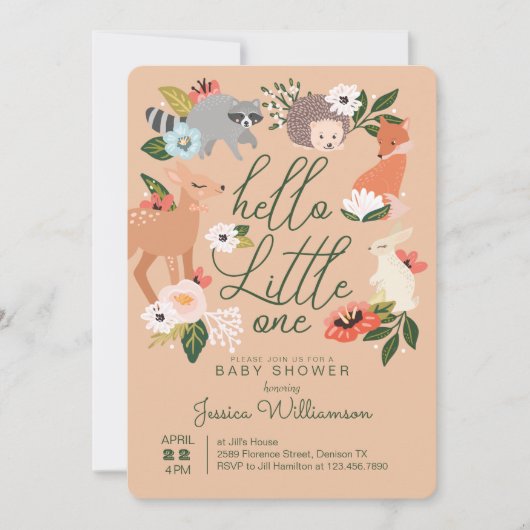 可愛い森林動物の赤ちゃんシャワー 招待状 (正面)