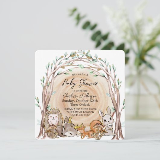 可愛い森林動物の赤ちゃんシャワー 招待状 (スタンド正面)