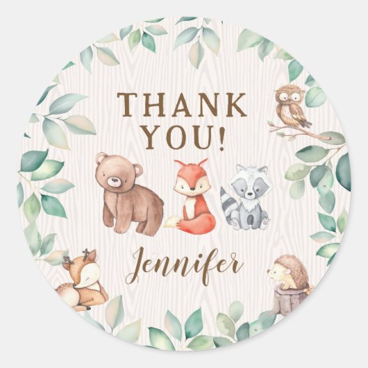 可愛い森林動物の赤ちゃん感謝していシャワーあなたがシール ラウンドシール (正面)