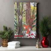 可愛い森林動物グリーンフォレストクリスマス キッチンタオル