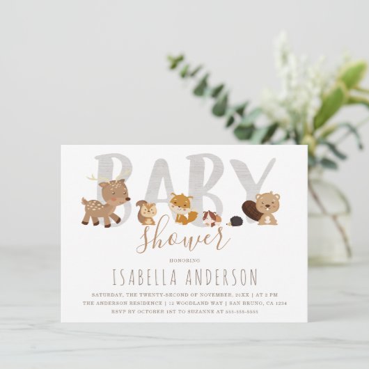 可愛い森林動物 |赤男女兼用ちゃんシャワー 招待状 (スタンド正面)