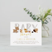 可愛い森林動物 |赤男女兼用ちゃんシャワー 箔招待状ポストカード (立ち正面)