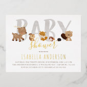 可愛い森林動物 |赤男女兼用ちゃんシャワー 箔招待状ポストカード (正面)