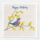 可愛い歌う青い赤い鳥の枝黄色の花 (正面)