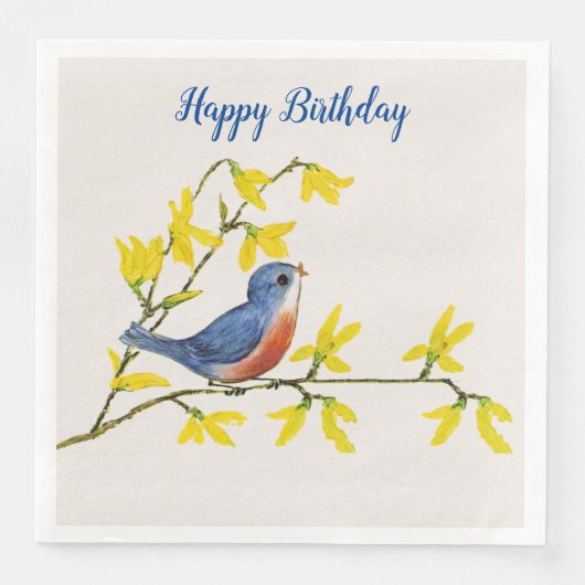 可愛い歌う青い赤い鳥の枝黄色の花 (正面)