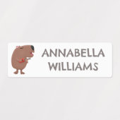 可愛い歌カピバラのウクレレパーソナライズされた漫画 ラベル (デザイン2)