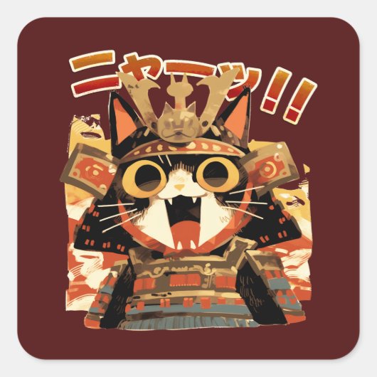 可愛い武家猫の鎧 スクエアシール (正面)