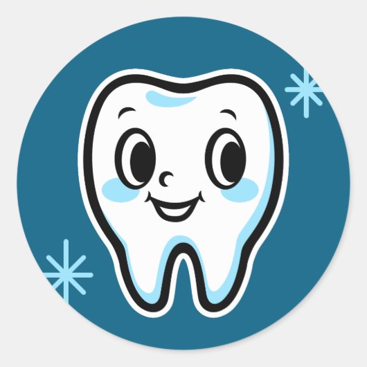 可愛い歯のキャラクター ラウンドシール (正面)