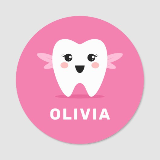 可愛い歯の妖精の小児家族歯医者ピンク 名札 (正面)
