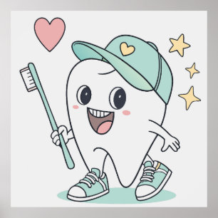可愛い歯の漫画 – キッズ歯科ポスター ポスター