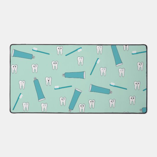 可愛い歯ティール(緑がかった色)ミント歯磨き歯ブラシ柄 デスクマット (正面)