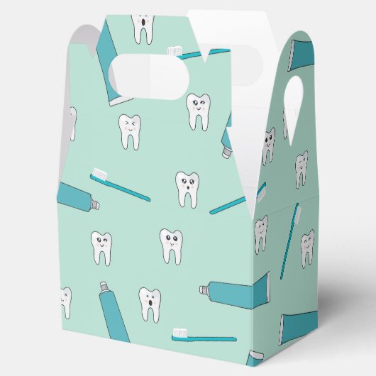 可愛い歯ティール（緑がかった色）ミント歯磨き歯ブラシ柄 フェイバーボックス (オープン)