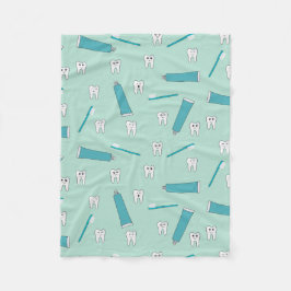 可愛い歯ティール（緑がかった色）ミント歯磨き歯ブラシ柄 フリースブランケット