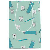 可愛い歯ティール（緑がかった色）ミント歯磨き歯ブラシ柄 ミディアムペーパーバッグ (正面)