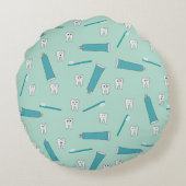 可愛い歯ティール（緑がかった色）ミント歯磨き歯ブラシ柄 ラウンドクッション (裏面)