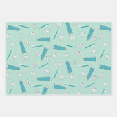 可愛い歯ティール(緑がかった色)ミント歯磨き歯ブラシ柄 ラッピングペーパーシート (正面)